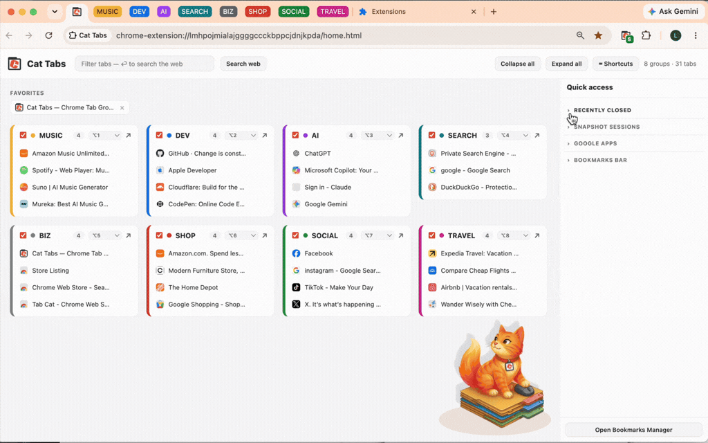 Saving and restoring a workspace snapshot