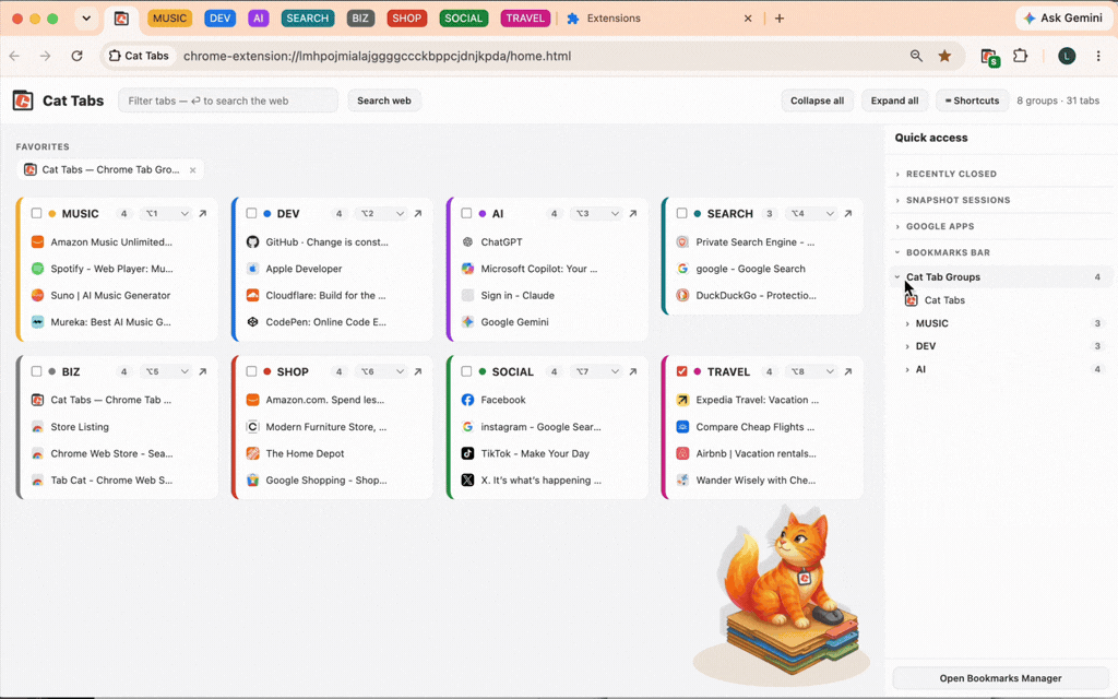 Dragging, copying, and favoriting tabs